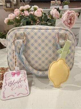 Pastel Blue Gingham Crossbody Bag